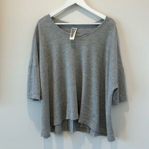 Free People America Oversized Split Back Gray Knit Sweater Top Loose Flowy Boho